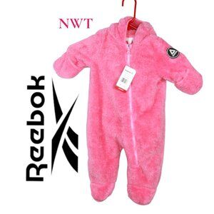 NWT Reebok Pink Fuzzy Snowsuit with Hood Size 3/6 Month